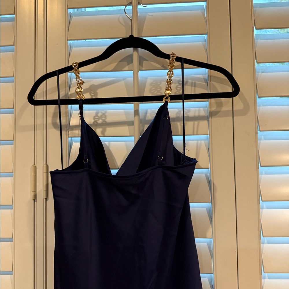 Elegant Navy Blue Satin Dress - Picture 5 of 5
